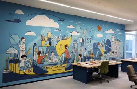 古田办公室墙绘的特点。